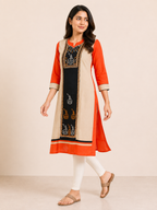 ORANGE COTTON STRAIGHTLINE KURTA FOR CASUAL WEAR