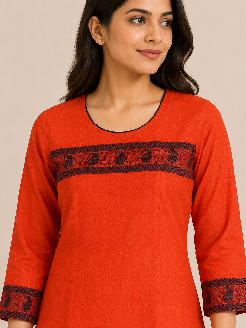 ORANGE COTTON STRAIGHTLINE KURTA FOR CASUAL WEAR