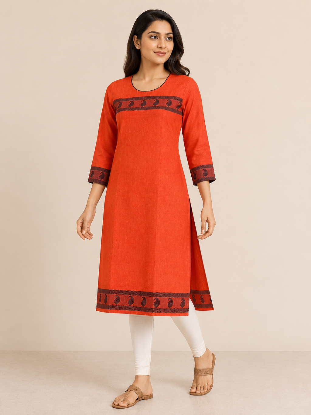 ORANGE COTTON STRAIGHTLINE KURTA FOR CASUAL WEAR