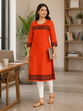 ORANGE COTTON STRAIGHTLINE KURTA FOR CASUAL WEAR
