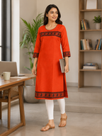 ORANGE COTTON STRAIGHTLINE KURTA FOR CASUAL WEAR