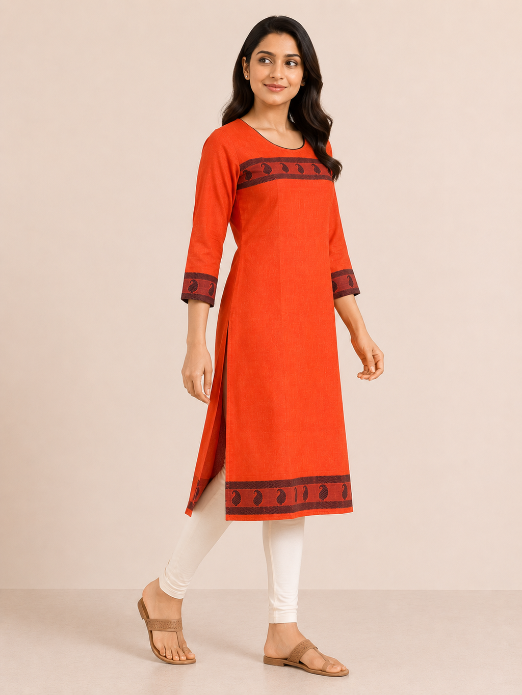ORANGE COTTON STRAIGHTLINE KURTA FOR CASUAL WEAR