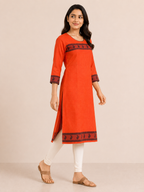 ORANGE COTTON STRAIGHTLINE KURTA FOR CASUAL WEAR