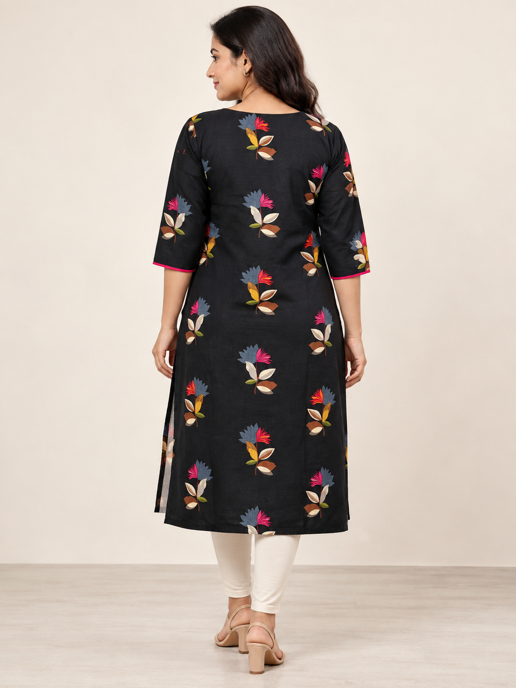 BLACK COTTON STRAIGHTLINE KURTA FOR CASUAL WEAR