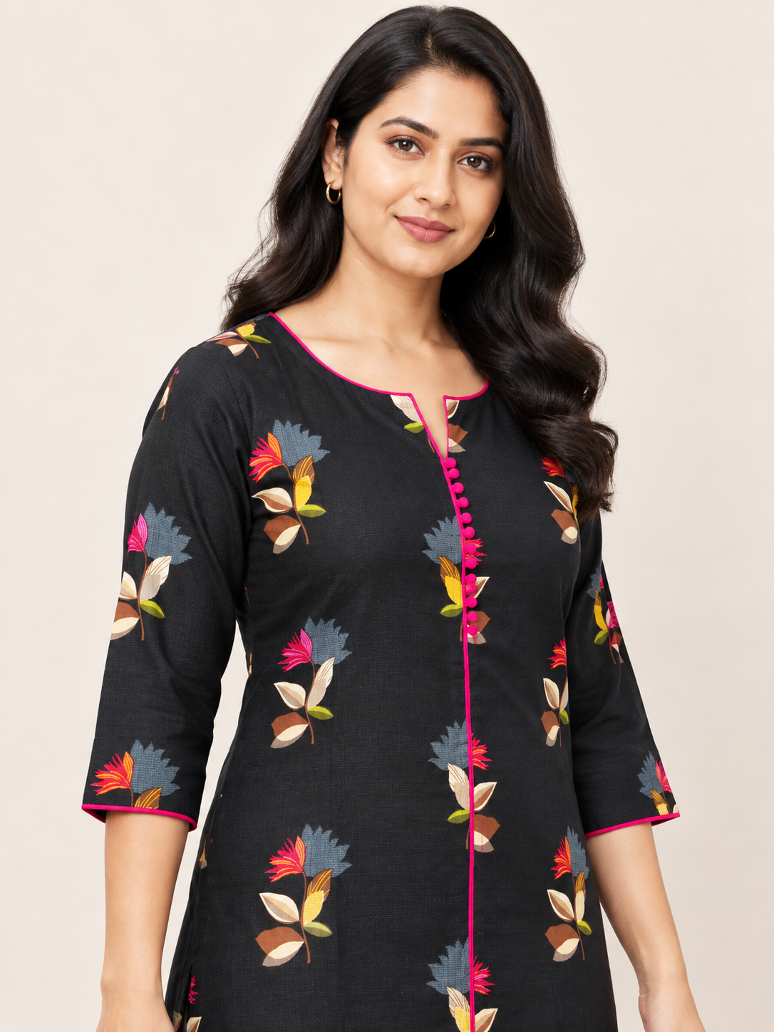 BLACK COTTON STRAIGHTLINE KURTA FOR CASUAL WEAR