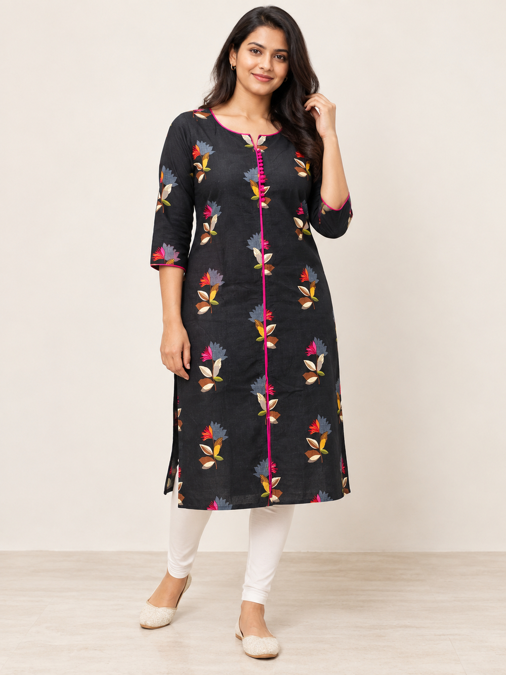 BLACK COTTON STRAIGHTLINE KURTA FOR CASUAL WEAR