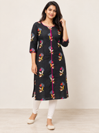 BLACK COTTON STRAIGHTLINE KURTA FOR CASUAL WEAR