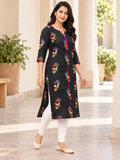 BLACK COTTON STRAIGHTLINE KURTA FOR CASUAL WEAR