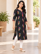 BLACK COTTON STRAIGHTLINE KURTA FOR CASUAL WEAR