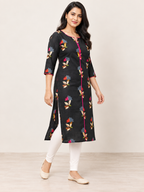 BLACK COTTON STRAIGHTLINE KURTA FOR CASUAL WEAR