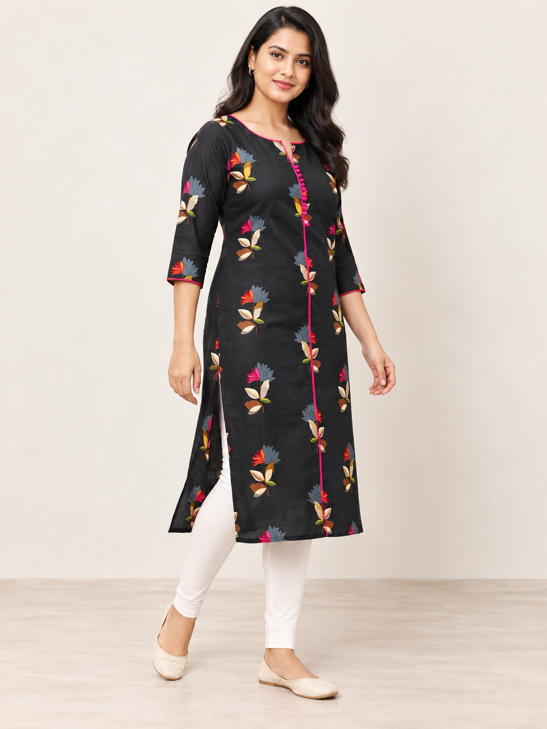 BLACK COTTON STRAIGHTLINE KURTA FOR CASUAL WEAR