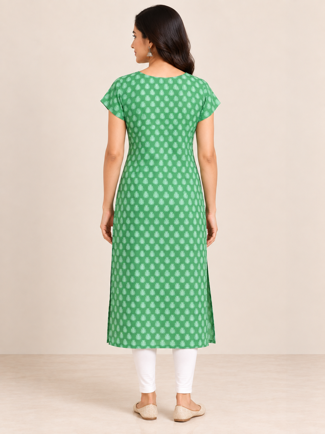 GREEN COTTON  STRAIGHTLINE KURTA FOR CASUAL WEAR