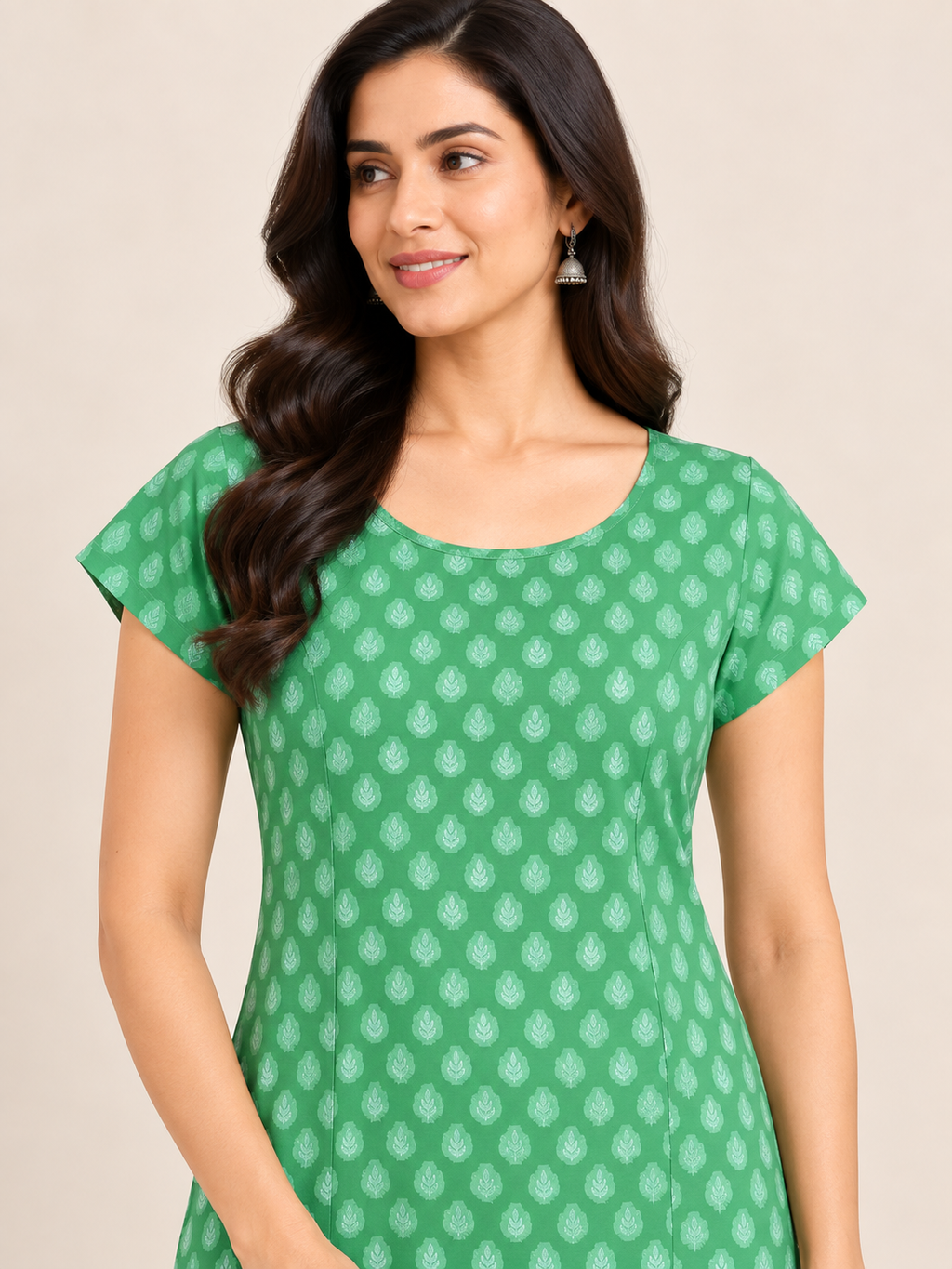 GREEN COTTON  STRAIGHTLINE KURTA FOR CASUAL WEAR
