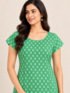 GREEN COTTON  STRAIGHTLINE KURTA FOR CASUAL WEAR