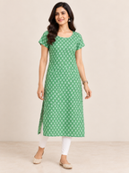GREEN COTTON  STRAIGHTLINE KURTA FOR CASUAL WEAR