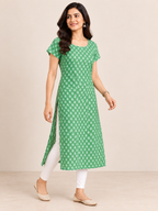 GREEN COTTON  STRAIGHTLINE KURTA FOR CASUAL WEAR