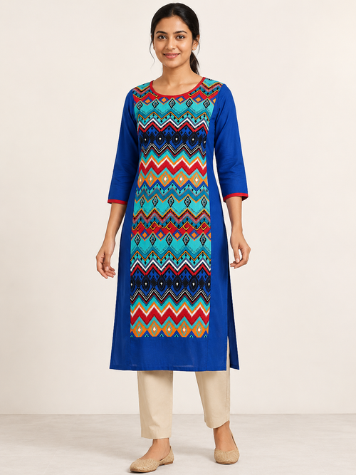 BLUE COTTON STRAIGHT LINE KURTA FOR OFFICE WEAR