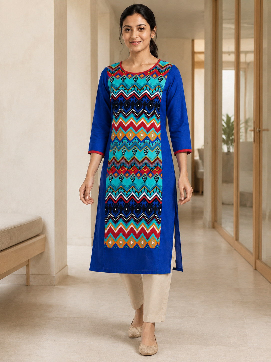 BLUE COTTON STRAIGHT LINE KURTA FOR OFFICE WEAR