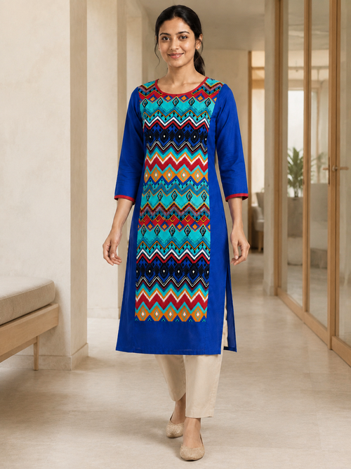 BLUE COTTON STRAIGHT LINE KURTA FOR OFFICE WEAR