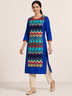 BLUE COTTON STRAIGHT LINE KURTA FOR OFFICE WEAR