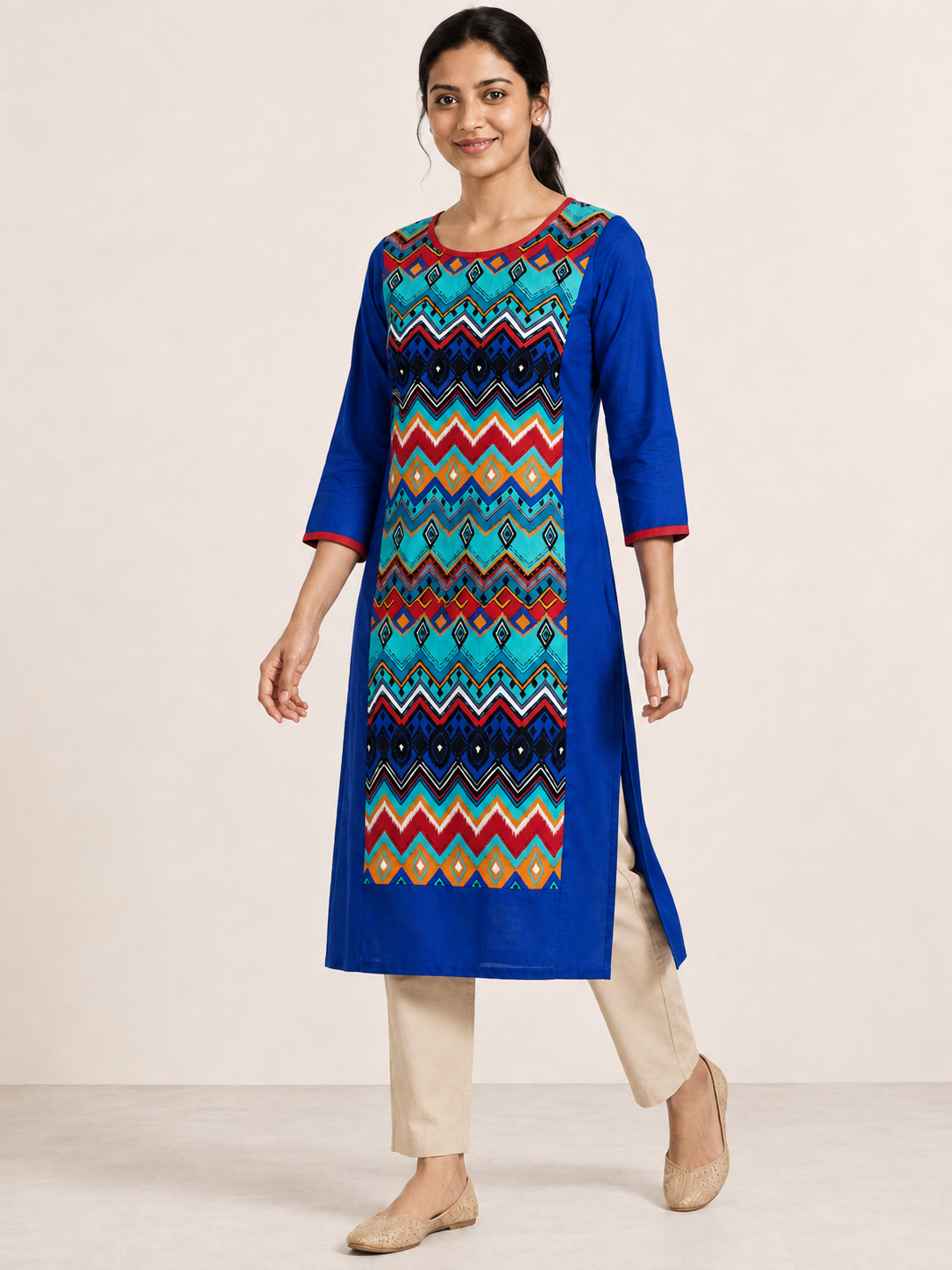 BLUE COTTON STRAIGHT LINE KURTA FOR OFFICE WEAR