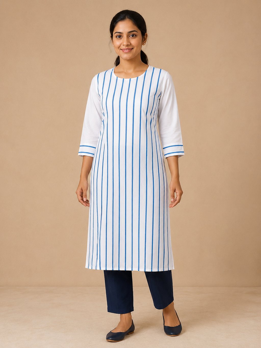 WHITE COTTON STRAIGHT LINE KURTA FOR CASUAL WEAR