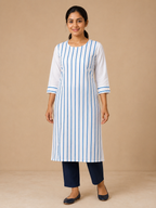 WHITE COTTON STRAIGHT LINE KURTA FOR CASUAL WEAR