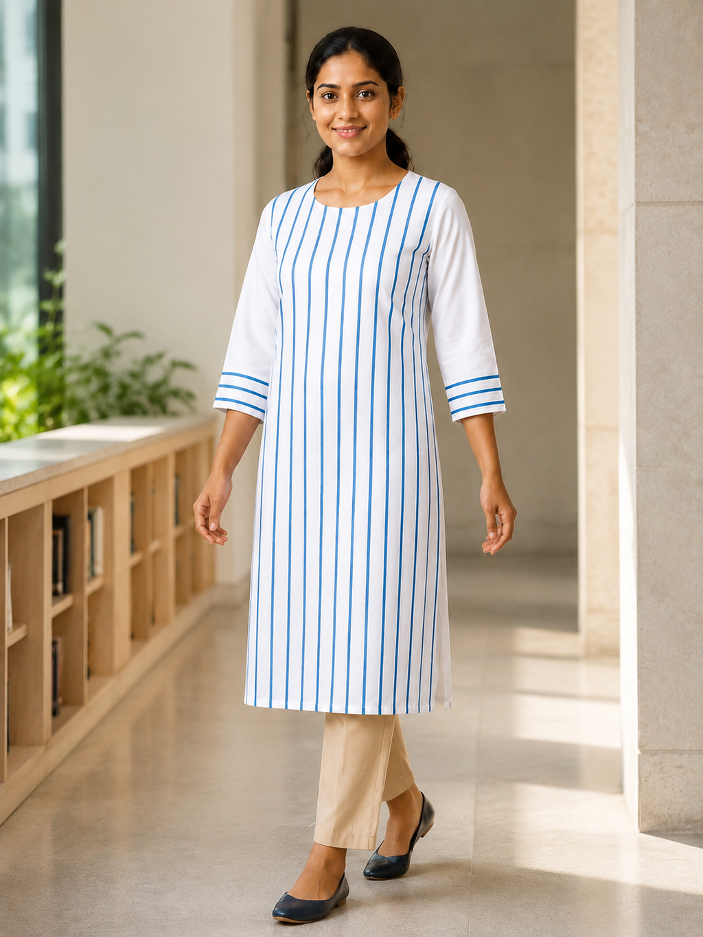 WHITE COTTON STRAIGHT LINE KURTA FOR CASUAL WEAR