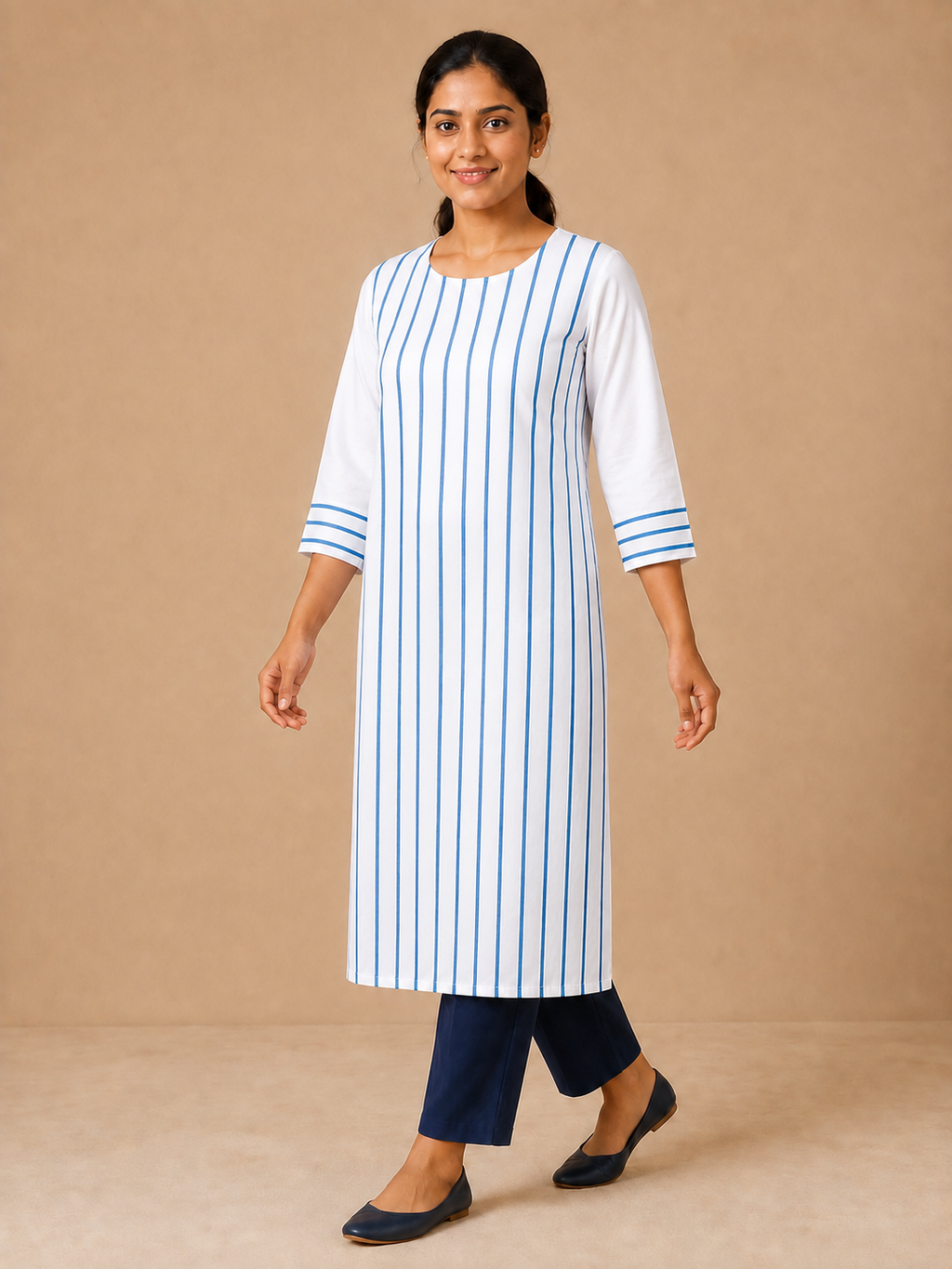 WHITE COTTON STRAIGHT LINE KURTA FOR CASUAL WEAR