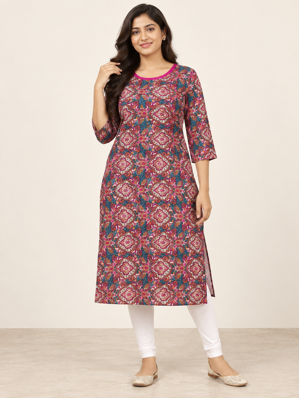 PINK COTTON STRAIGHTLINE KURTA FOR EVERYDAY