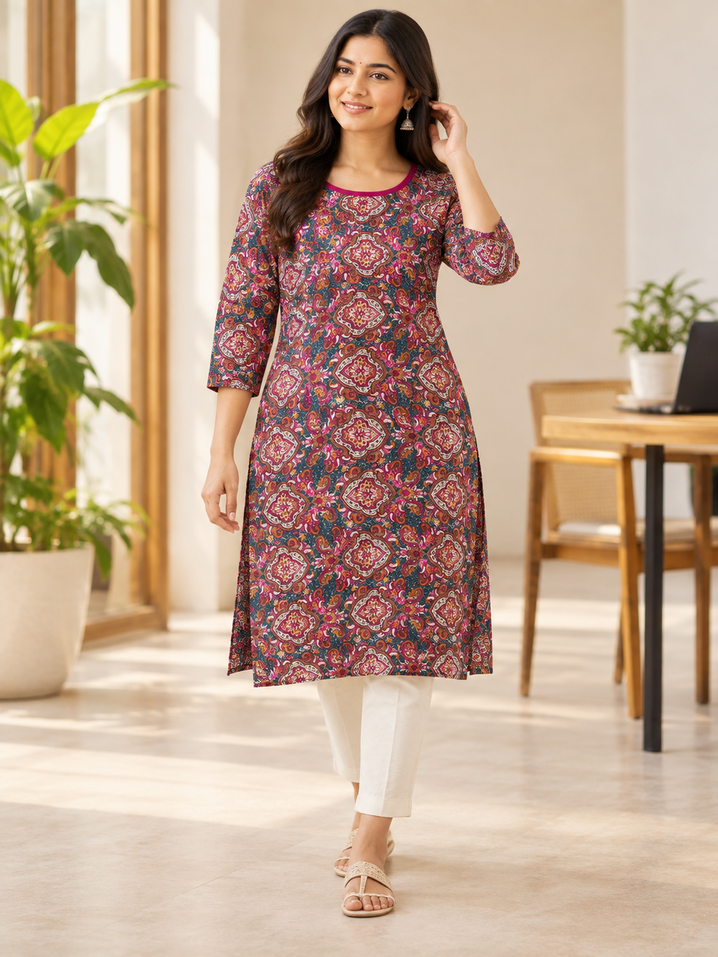 PINK COTTON STRAIGHTLINE KURTA FOR EVERYDAY