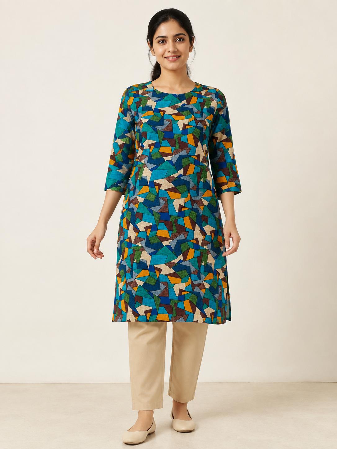 MULTI COLOR COTTON STRAIGHTLINE KURTA FOR CASUAL WEAR