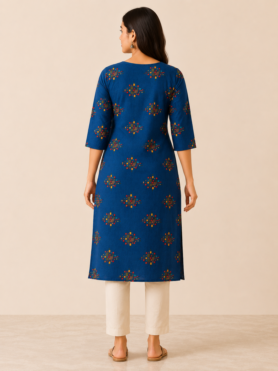 BLUE COTTON STRAIGHTLINE KURTA FOR OFFICE WEAR