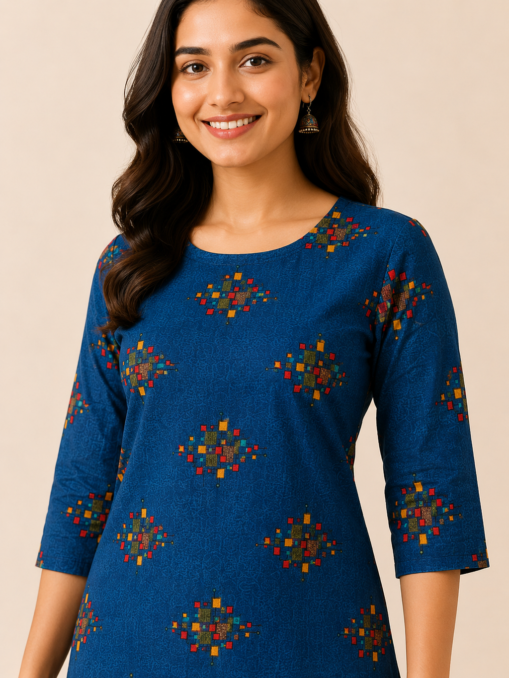 BLUE COTTON STRAIGHTLINE KURTA FOR OFFICE WEAR