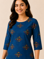 BLUE COTTON STRAIGHTLINE KURTA FOR OFFICE WEAR