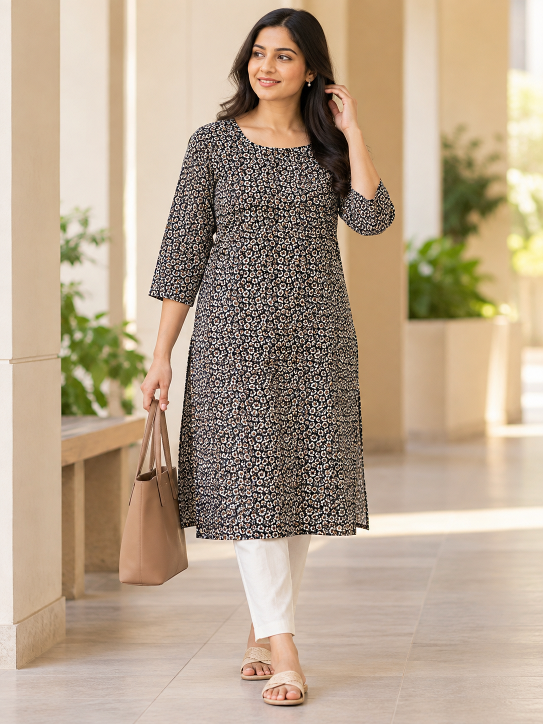 BLACK COTTON STRAIGHTLINE KURTA FOR CASUAL WEAR