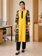 YELLOW COTTON STRAIGHTLINE KURTA FOR CASUAL WEAR