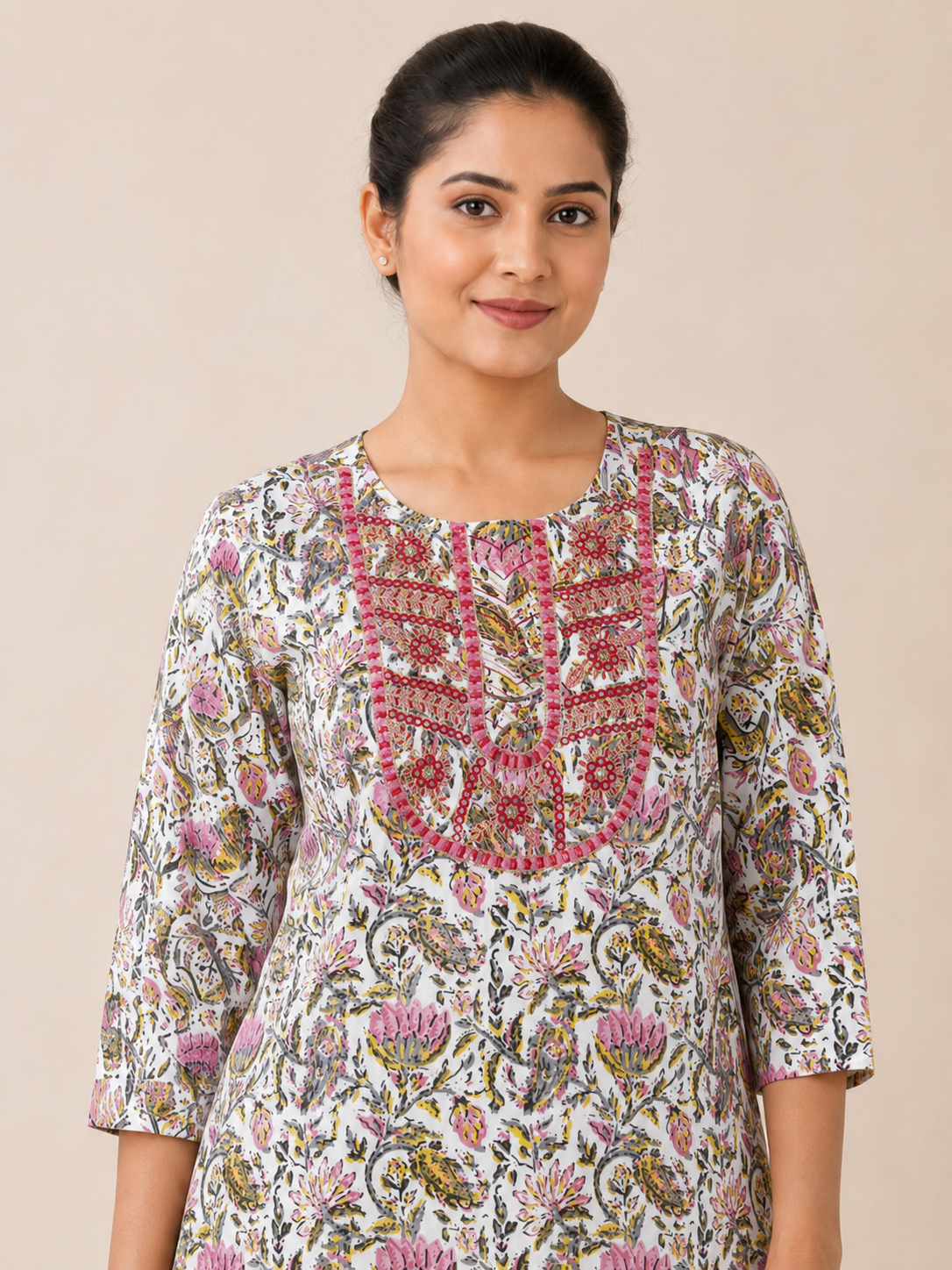 WHITE COTTON STRAIGHT LINE KURTA FOR CASUAL WEAR