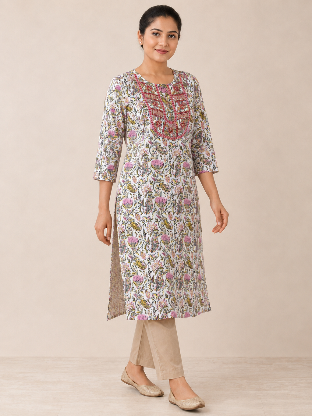 WHITE COTTON STRAIGHT LINE KURTA FOR CASUAL WEAR