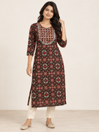 RED COTTON STRAIGHT LINE KURTA FOR CASUAL WEAR