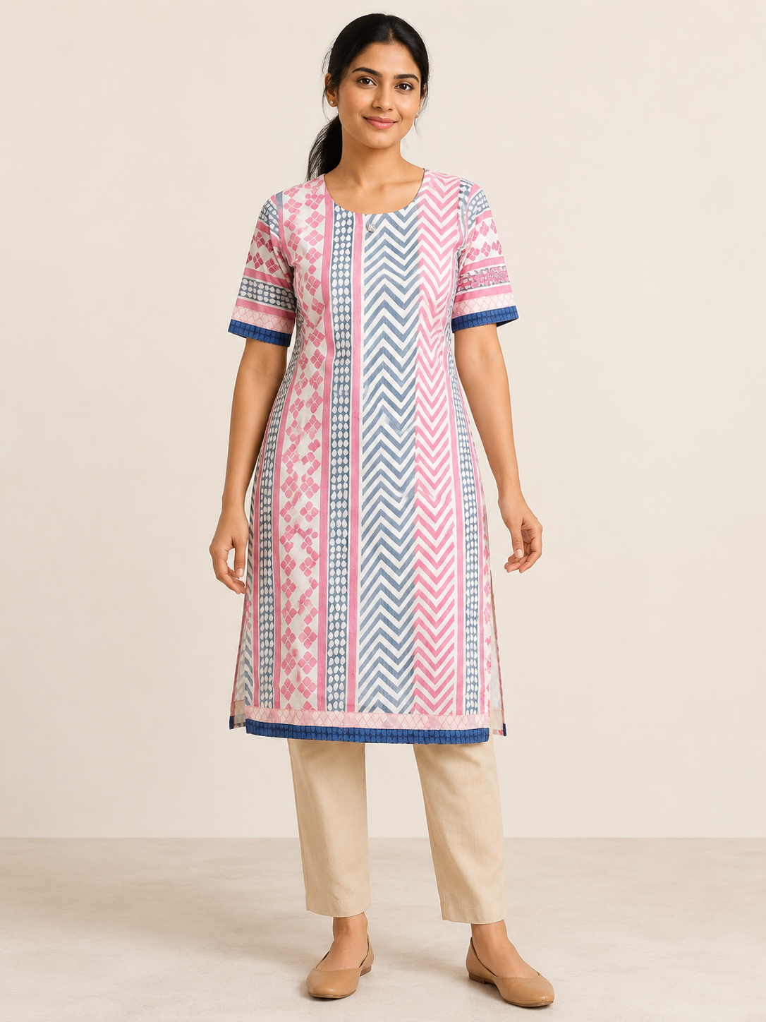 PINK COTTON STRAIGHT LINE KURTA FOR CASUAL WEAR