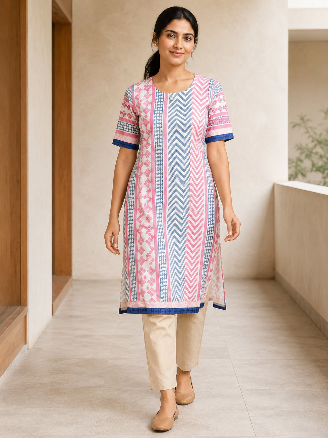 PINK COTTON STRAIGHT LINE KURTA FOR CASUAL WEAR