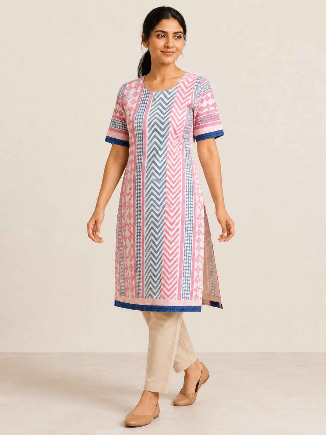 PINK COTTON STRAIGHT LINE KURTA FOR CASUAL WEAR
