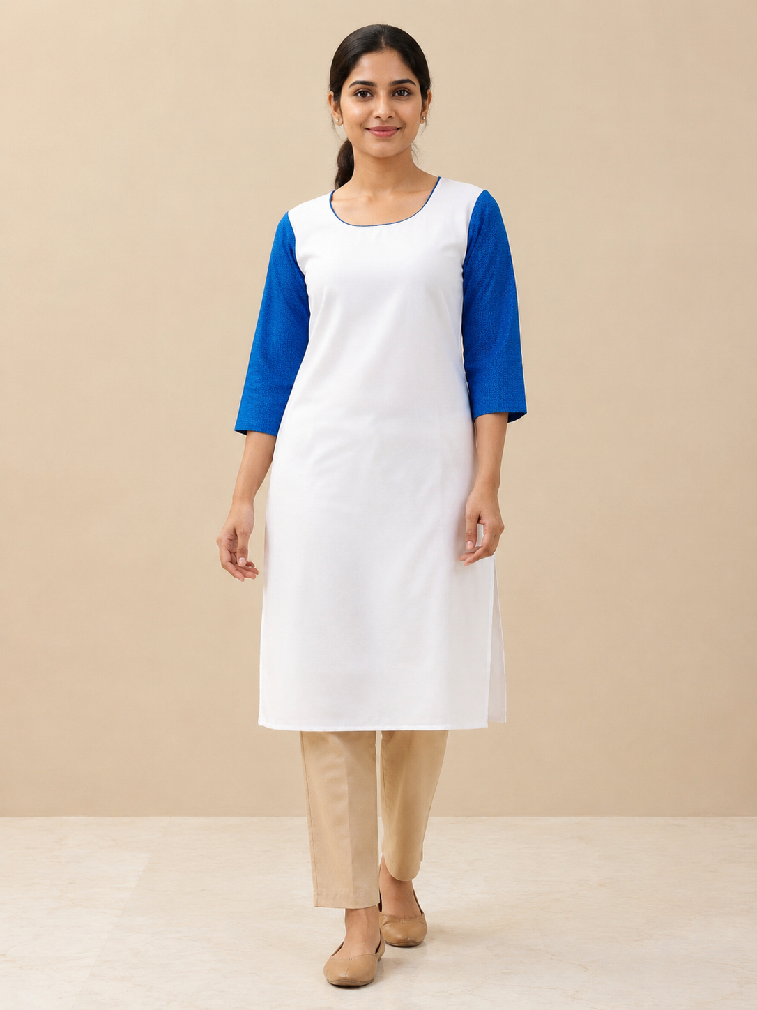 WHITE COTTON STRAIGHTLINE KURTA FOR CASUAL WEAR