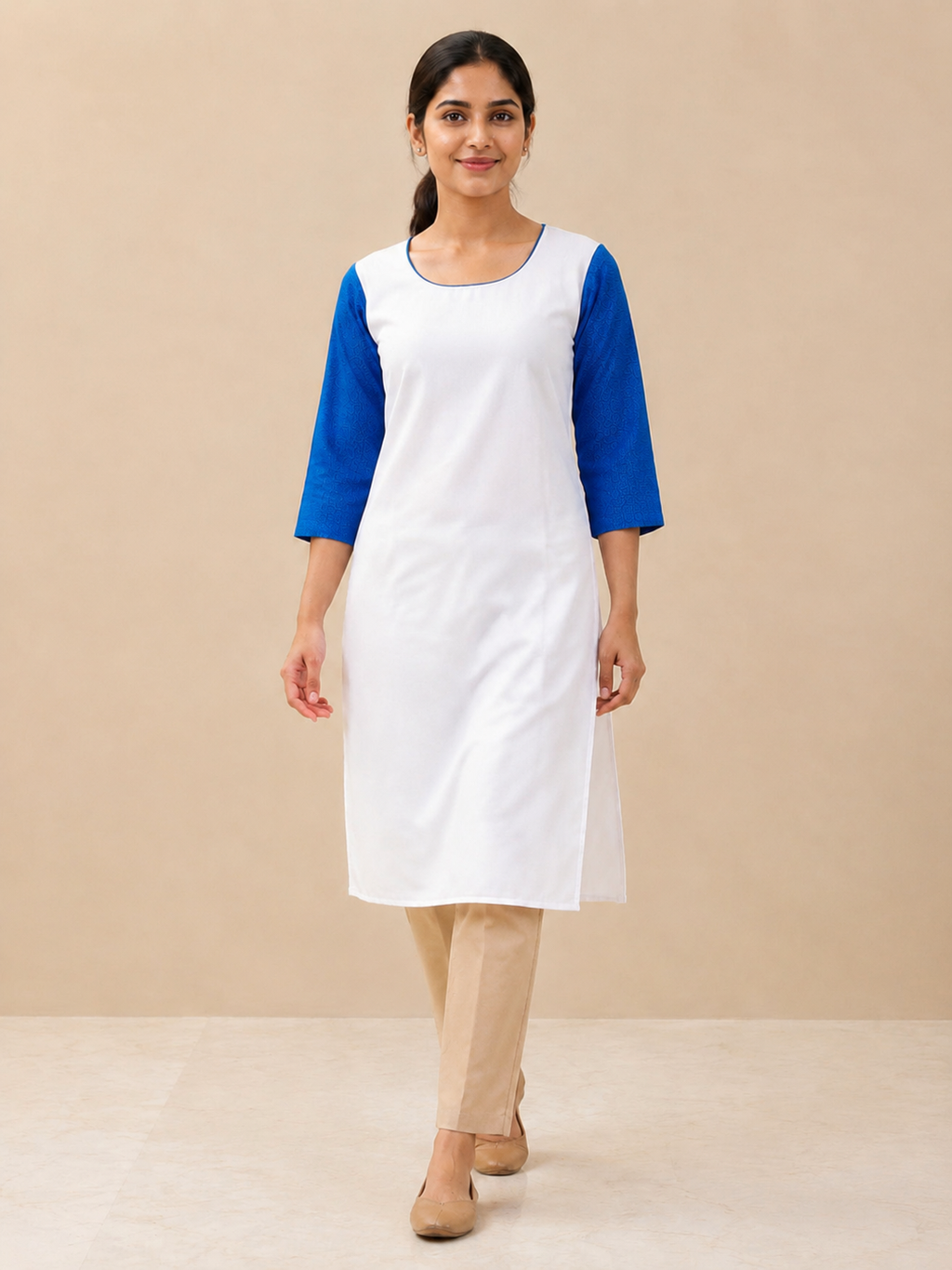 WHITE COTTON STRAIGHTLINE KURTA FOR CASUAL WEAR