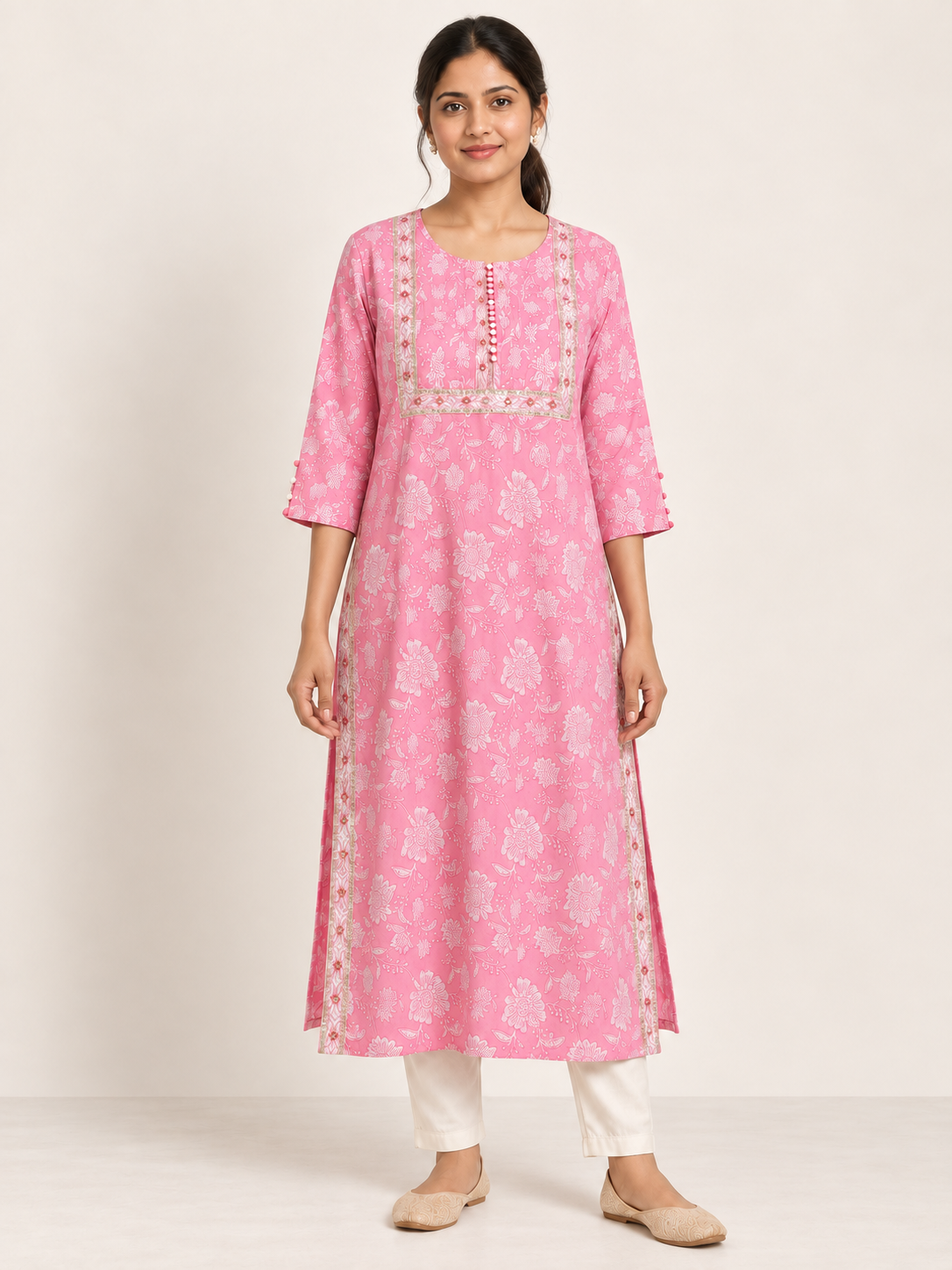 PINK COTTON STRAIGHTLINE KURTA FOR CASUAL WEAR