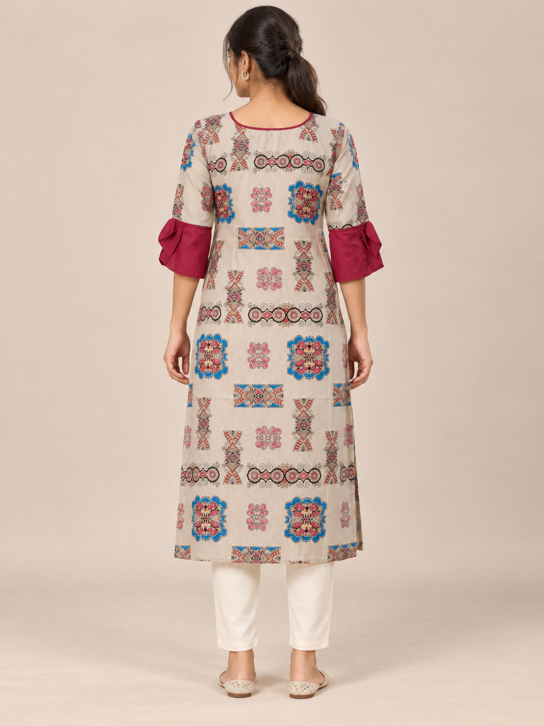 CREAM COTTON STRAIGHTLINE KURTA FOR WEAR