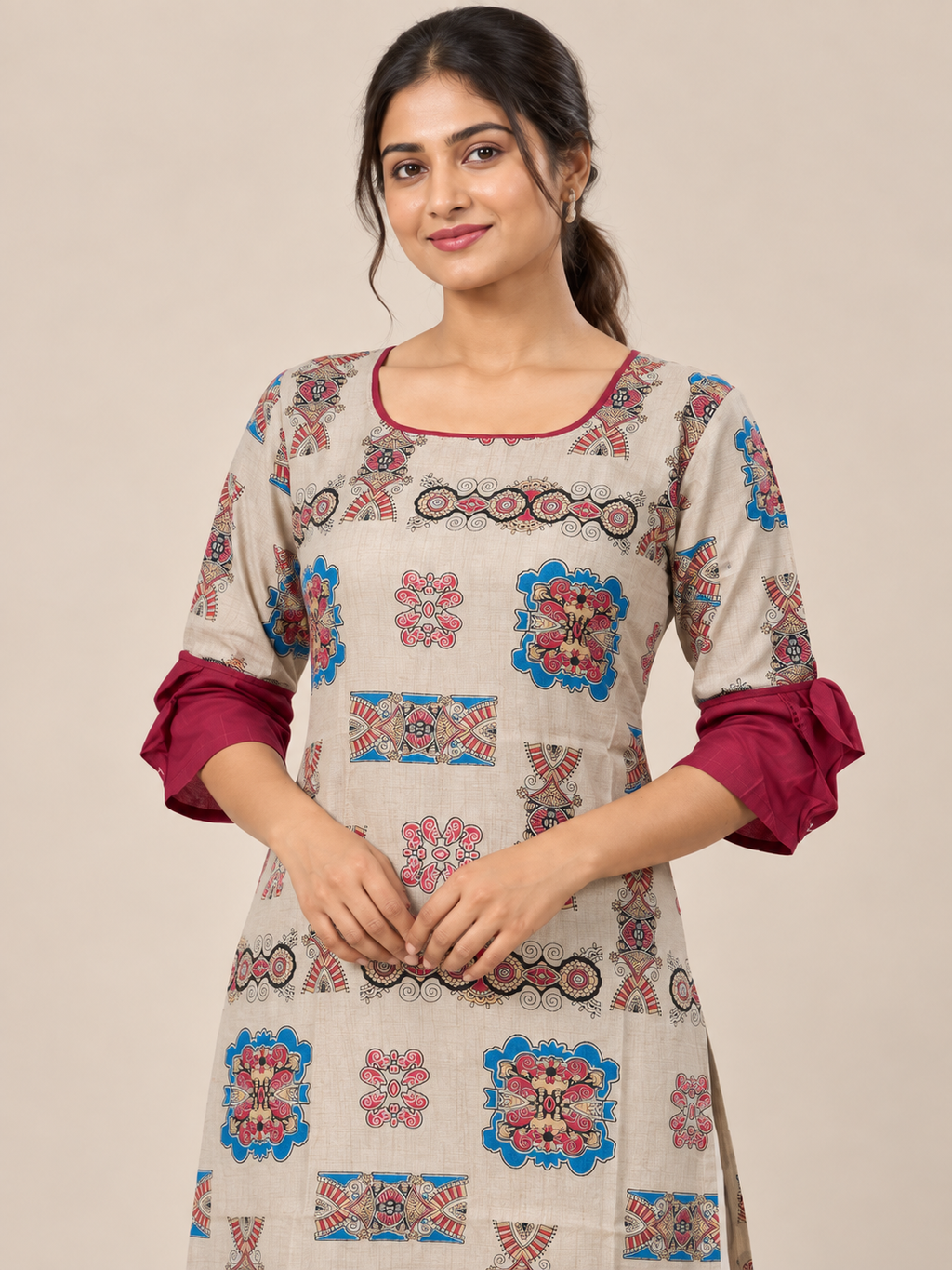 CREAM COTTON STRAIGHTLINE KURTA FOR WEAR
