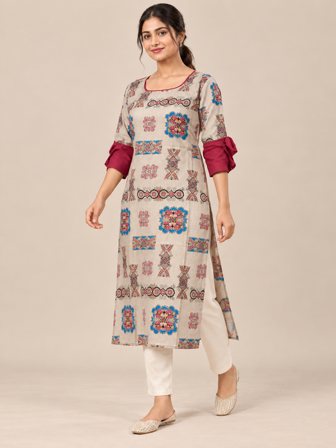CREAM COTTON STRAIGHTLINE KURTA FOR WEAR