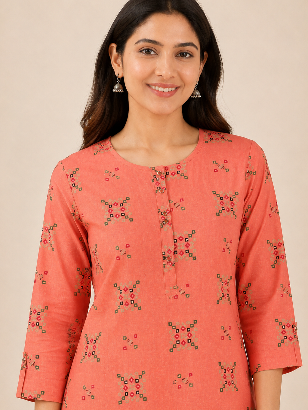 ORANGE COTTON STRAIGHTLINE KURTA FOR CASUAL WEAR